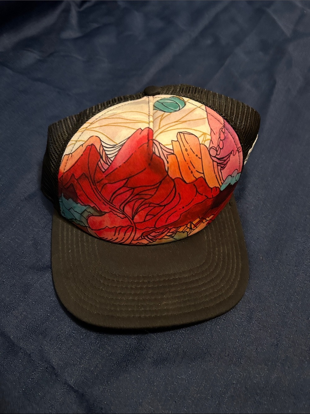 WildBird Red and Pink Mountain Art Print Cap